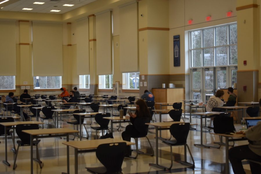 The lunch room used to be the locus of student anxiety, but seems to be a lot less so now that tables have been traded in for distanced desks. School lunches are now free for all students.